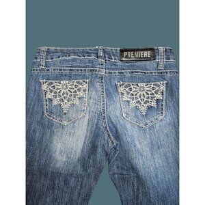 Premiere by Rue 21 Low Rise Skinny Bling Pockets White Stitching Jeans Size 5/6R